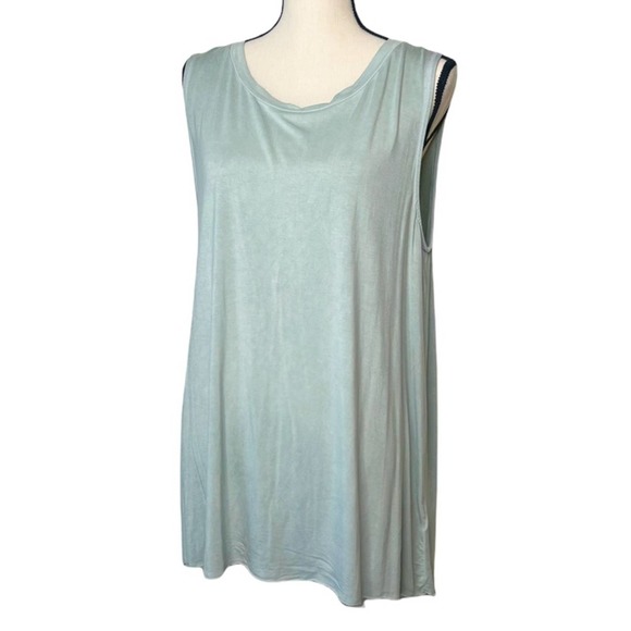 Umgee Green Pastel Washed Lace Up Tunic Sleeveless Slit Back Tank Top Oversized - Picture 4 of 12